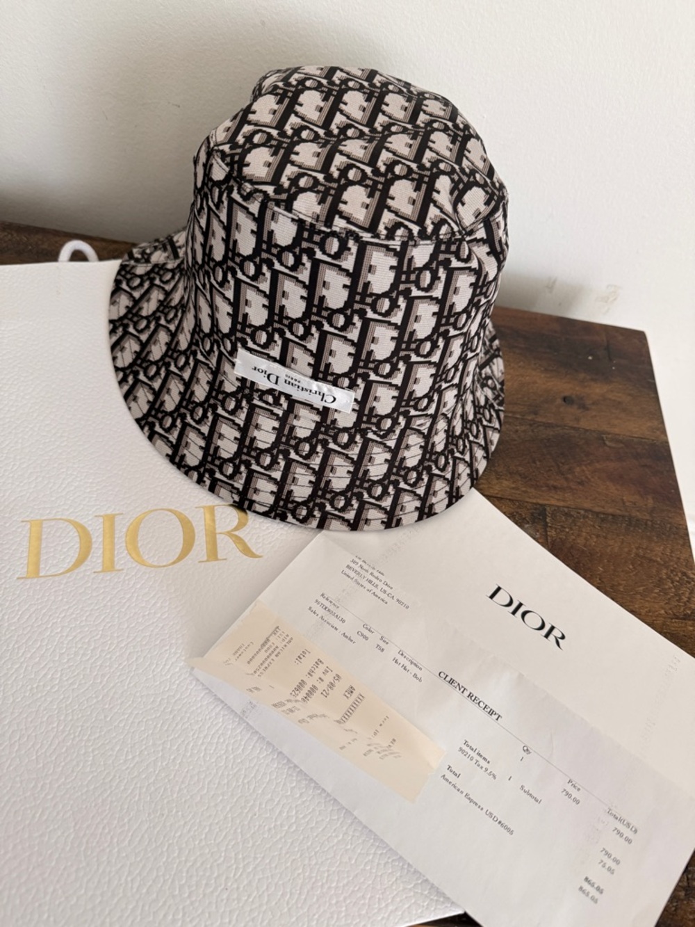 Dior Beige and Black Oblique Logo Bucket Hat